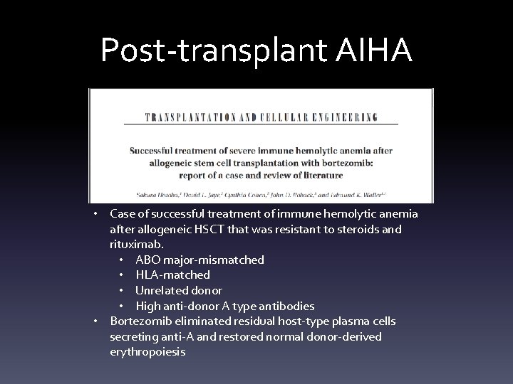Post-transplant AIHA • Case of successful treatment of immune hemolytic anemia after allogeneic HSCT