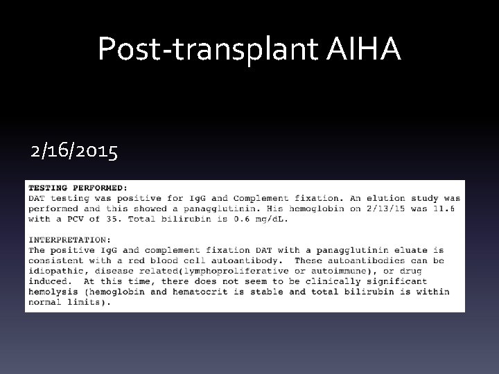 Post-transplant AIHA 2/16/2015 