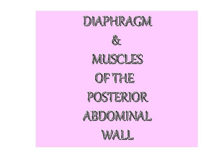 DIAPHRAGM & MUSCLES OF THE POSTERIOR ABDOMINAL WALL 