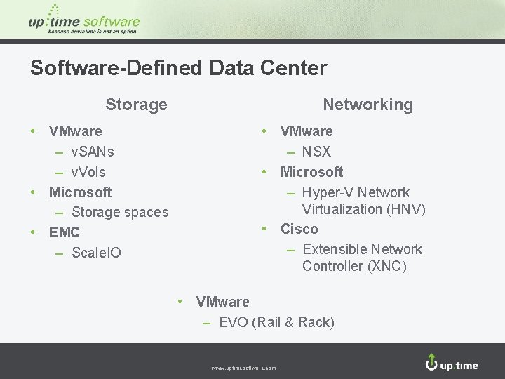 Software-Defined Data Center Storage • VMware – v. SANs – v. Vols • Microsoft
