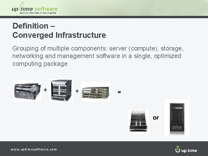 Definition – Converged Infrastructure Grouping of multiple components: server (compute), storage, networking and management