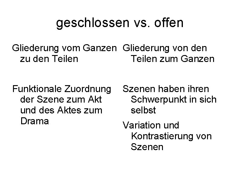 geschlossen vs. offen Gliederung vom Ganzen Gliederung von den zu den Teilen zum Ganzen