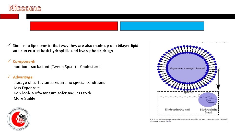 Niosome ü Similar to liposome in that way they are also made up of