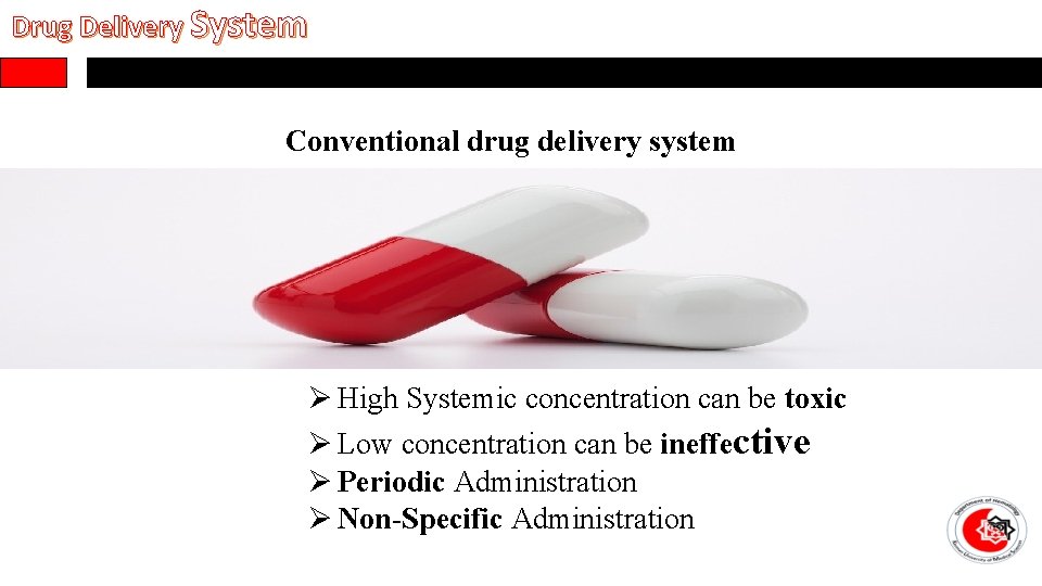 Drug Delivery System Conventional drug delivery system Ø High Systemic concentration can be toxic