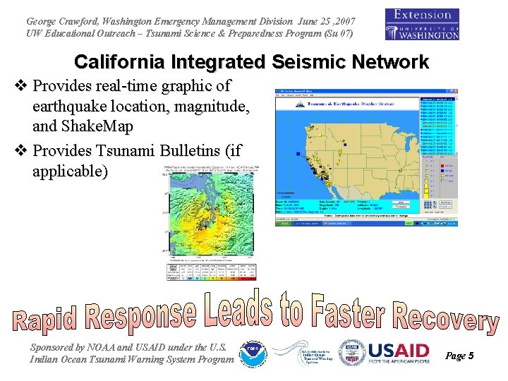 George Crawford, Washington Emergency Management Division June 25 , 2007 UW Educational Outreach –