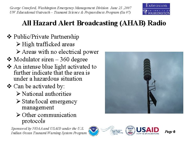 George Crawford, Washington Emergency Management Division June 25 , 2007 UW Educational Outreach –