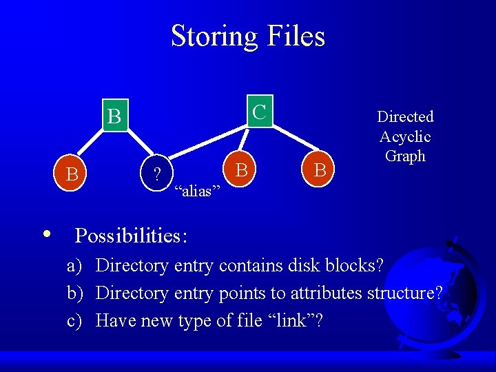 Storing Files C B B • ? B B Directed Acyclic Graph “alias” Possibilities: