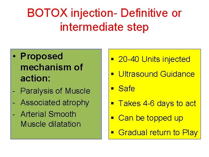 BOTOX injection- Definitive or intermediate step • Proposed mechanism of action: § 20 -40
