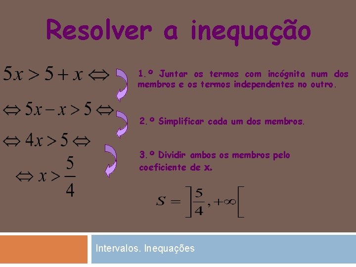 Resolver a inequação 1. º Juntar os termos com incógnita num dos membros e