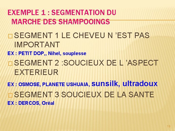EXEMPLE 1 : SEGMENTATION DU MARCHE DES SHAMPOOINGS � SEGMENT 1 LE CHEVEU N