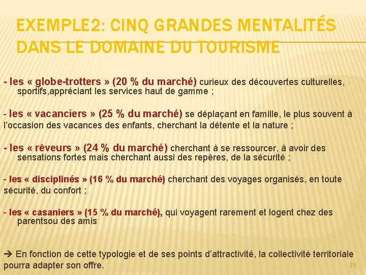 EXEMPLE 2: CINQ GRANDES MENTALITÉS DANS LE DOMAINE DU TOURISME - les « globe-trotters