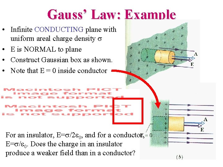 Gauss’ Law: Example • Infinite CONDUCTING plane with uniform areal charge density s •
