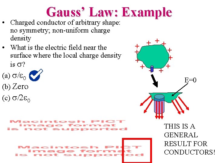 Gauss’ Law: Example • Charged conductor of arbitrary shape: no symmetry; non-uniform charge density