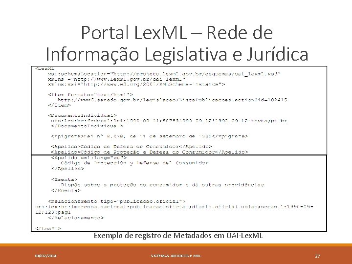 Portal Lex. ML – Rede de Informação Legislativa e Jurídica Exemplo de registro de