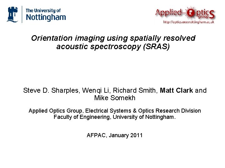 Orientation imaging using spatially resolved acoustic spectroscopy SRAS
