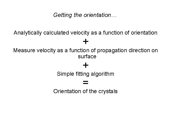 Getting the orientation… Analytically calculated velocity as a function of orientation + Measure velocity Getting the orientation… Analytically calculated velocity as a function of orientation + Measure velocity