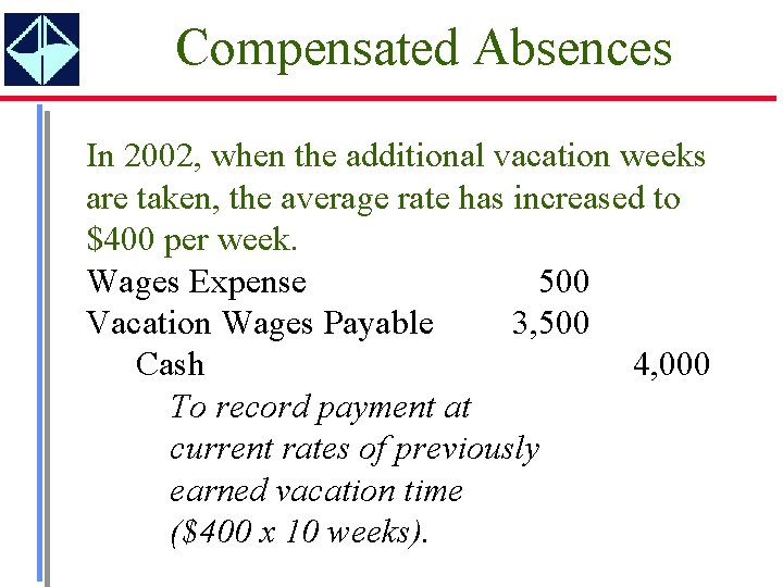 Compensated Absences In 2002, when the additional vacation weeks are taken, the average rate