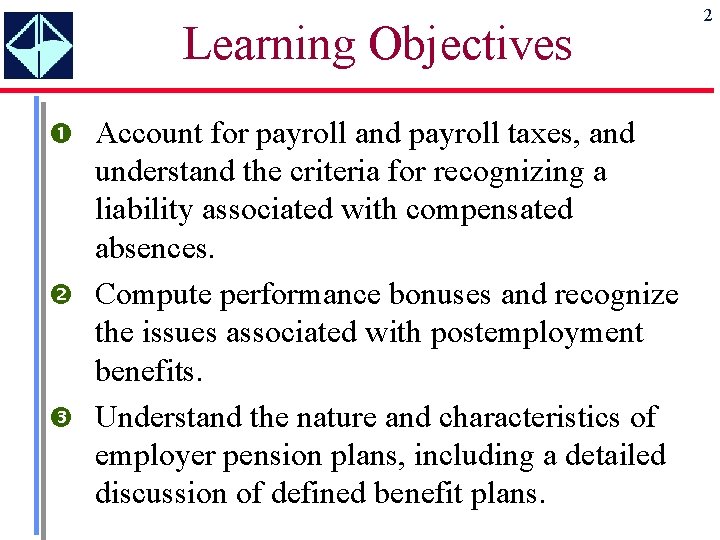 Learning Objectives Account for payroll and payroll taxes, and understand the criteria for recognizing