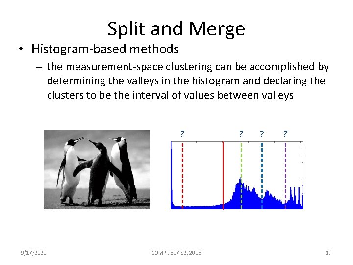 Split and Merge • Histogram-based methods – the measurement-space clustering can be accomplished by