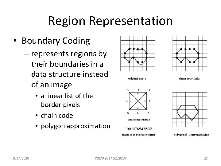 Region Representation • Boundary Coding – represents regions by their boundaries in a data