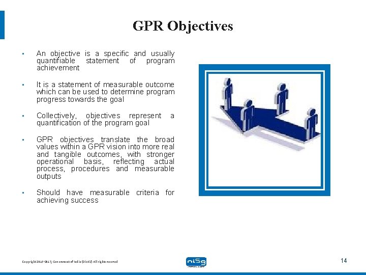 GPR Objectives • An objective is a specific and usually quantifiable statement of program