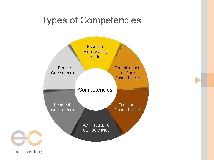 Types of Competencies Essential Employability Skills Organizational or Core Competencies People Competencies Leadership Competencies