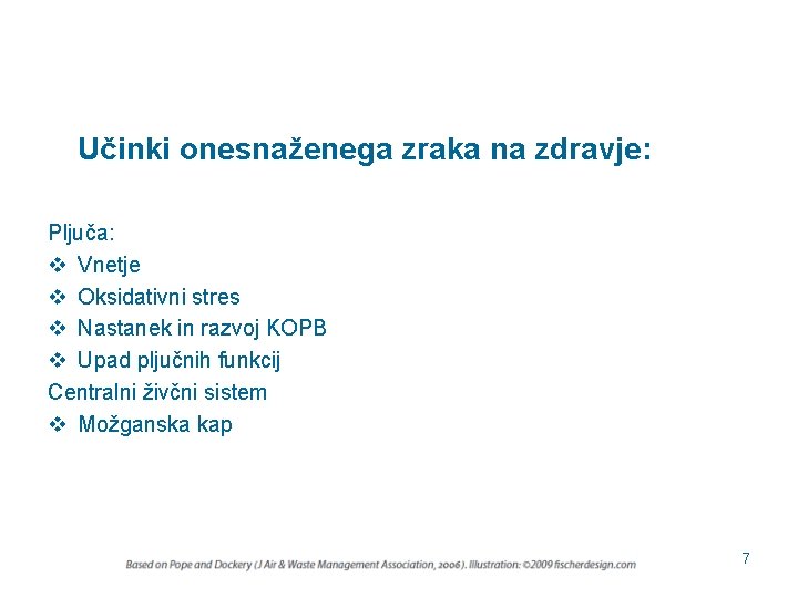 Učinki onesnaženega zraka na zdravje: Pljuča: v Vnetje v Oksidativni stres v Nastanek in