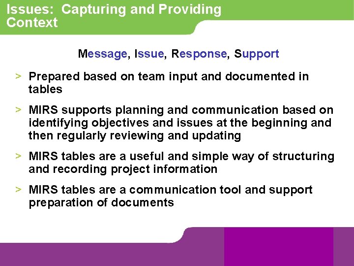 Issues: Capturing and Providing Context Message, Issue, Response, Support > Prepared based on team