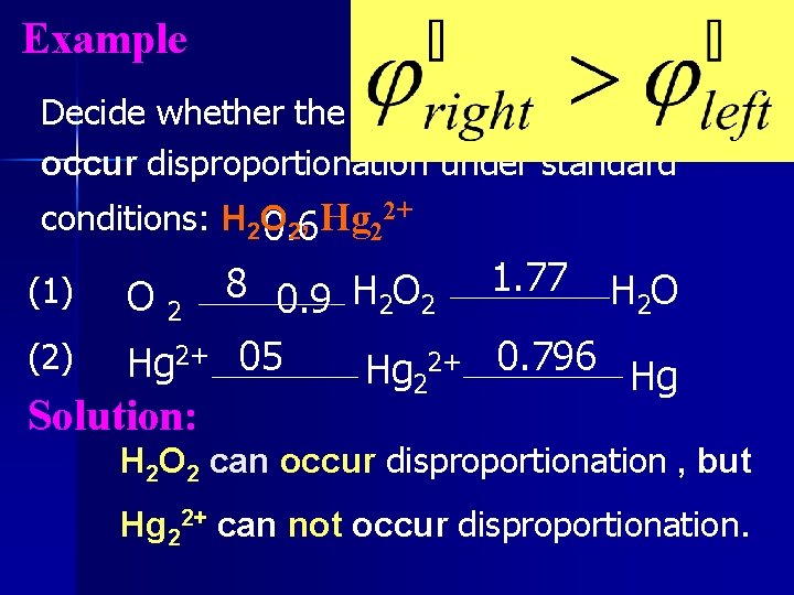 Example Decide whether the following substance can occur disproportionation under standard 2+ conditions: H