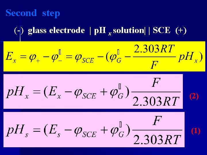 Second step (-) glass electrode | p. H x solution| | SCE (+) (2)