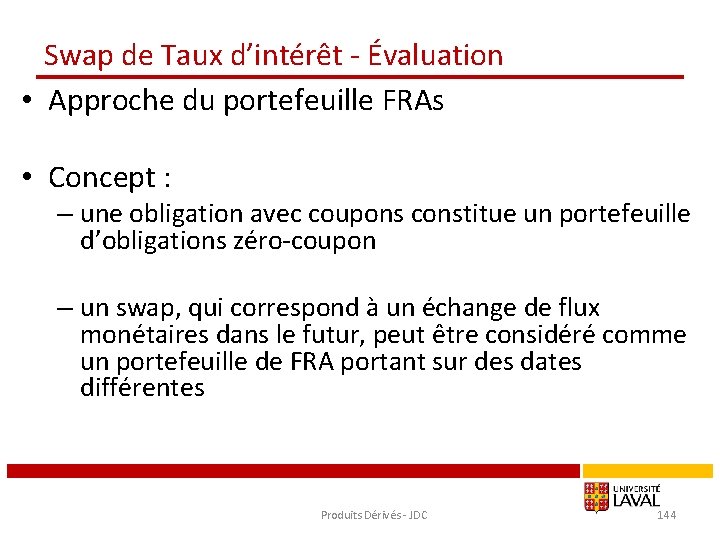 Swap de Taux d’intérêt - Évaluation • Approche du portefeuille FRAs • Concept :