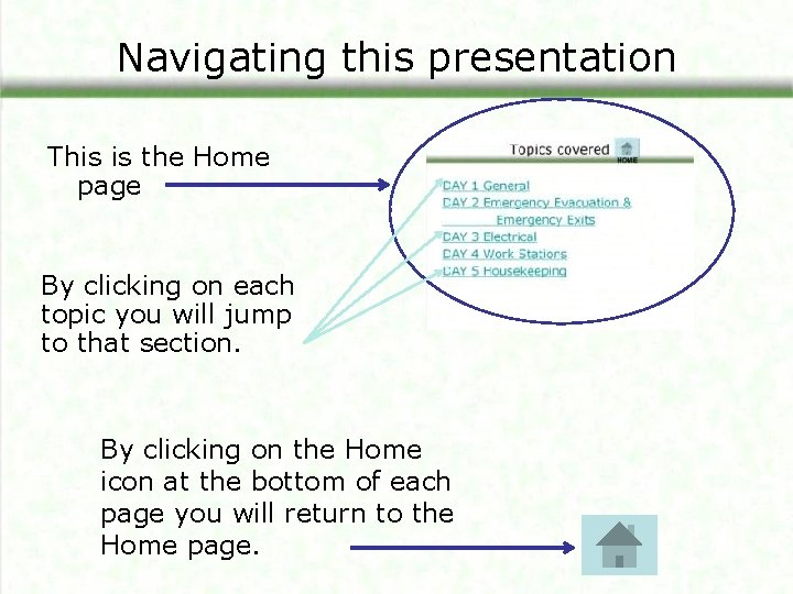 Navigating this presentation This is the Home page By clicking on each topic you Navigating this presentation This is the Home page By clicking on each topic you