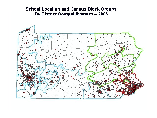 School Location and Census Block Groups By District Competitiveness – 2006 Census Block Group