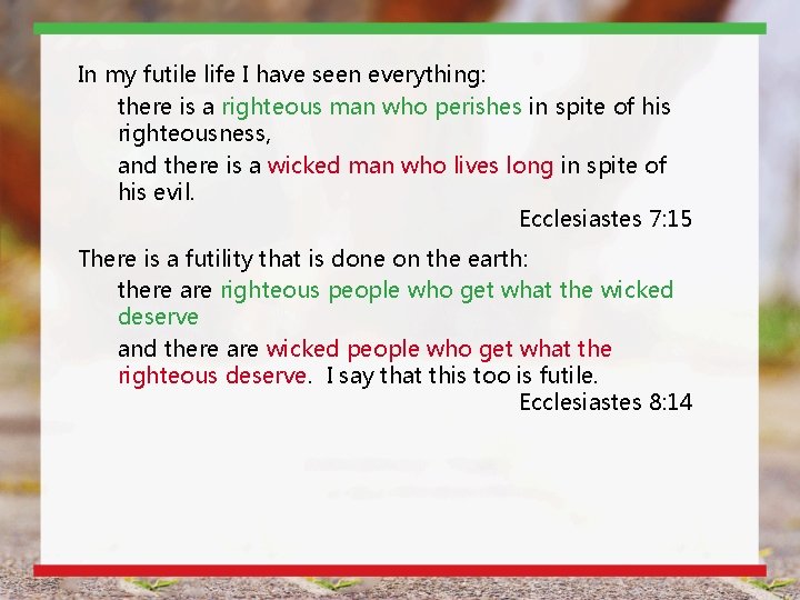 In my futile life I have seen everything: there is a righteous man who In my futile life I have seen everything: there is a righteous man who
