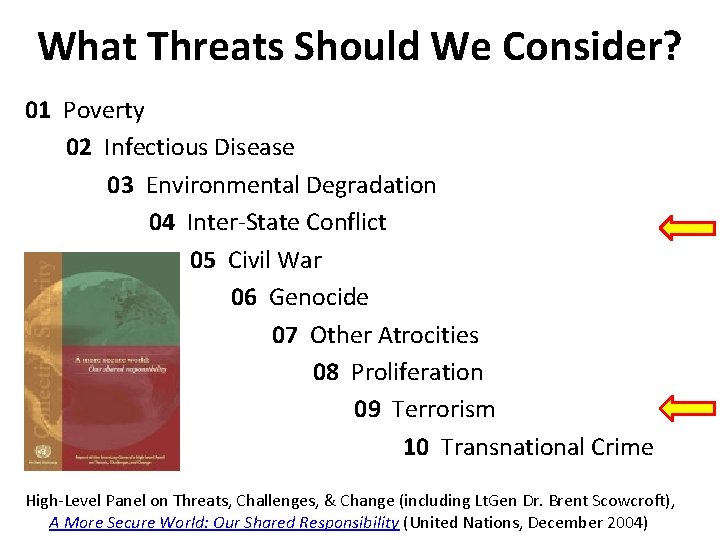 What Threats Should We Consider? 01 Poverty 02 Infectious Disease 03 Environmental Degradation 04