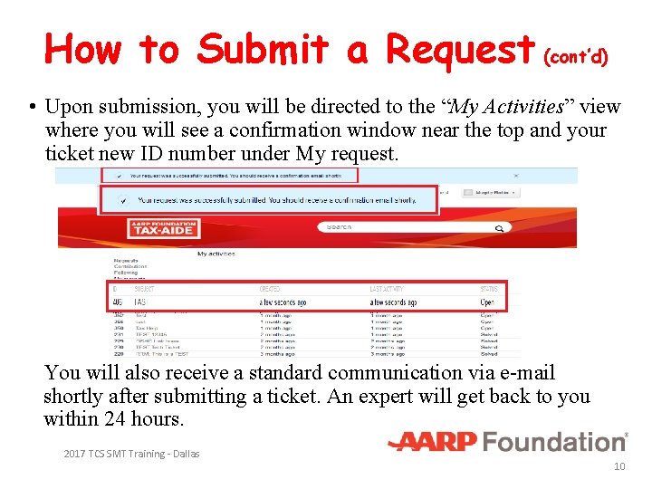 How to Submit a Request (cont’d) • Upon submission, you will be directed to
