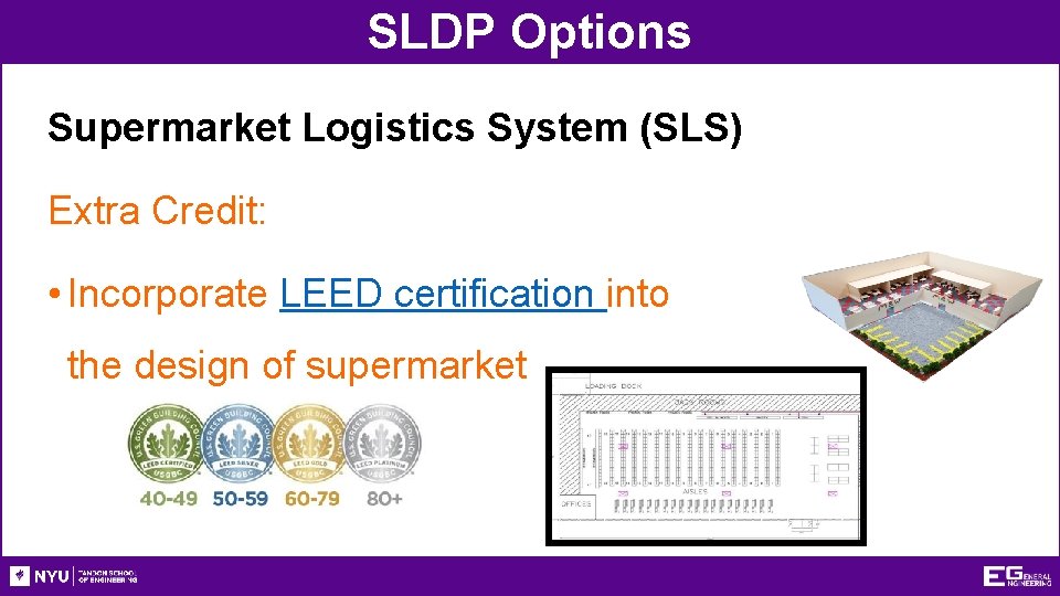 SLDP Options Supermarket Logistics System (SLS) Extra Credit: • Incorporate LEED certification into the