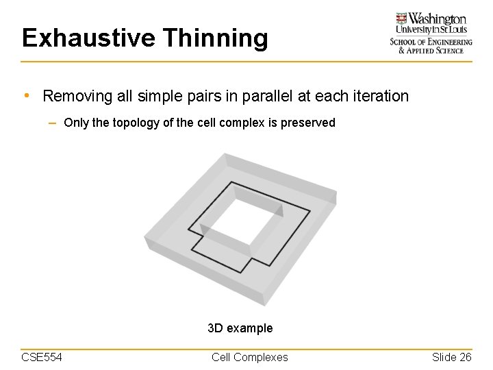 Exhaustive Thinning • Removing all simple pairs in parallel at each iteration – Only