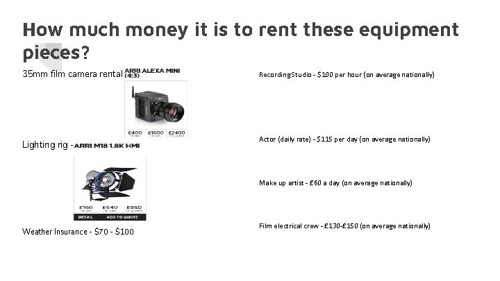 How much money it is to rent these equipment pieces? 35 mm film camera