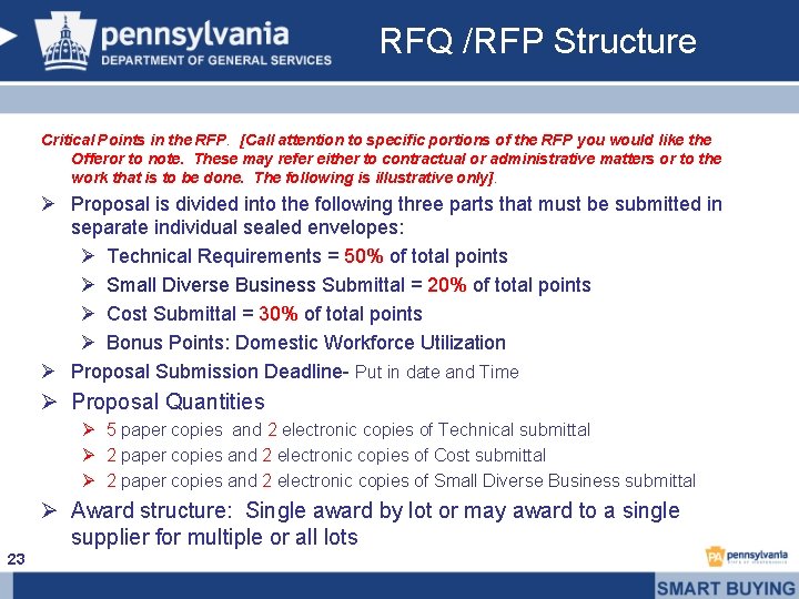 RFQ /RFP Structure Critical Points in the RFP. [Call attention to specific portions of