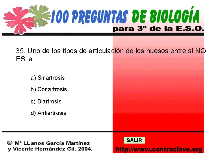 35. Uno de los tipos de articulación de los huesos entre sí NO ES