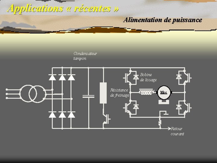 Applications « récentes » Alimentation de puissance Condensateur tampon Bobine de lissage Résistance de