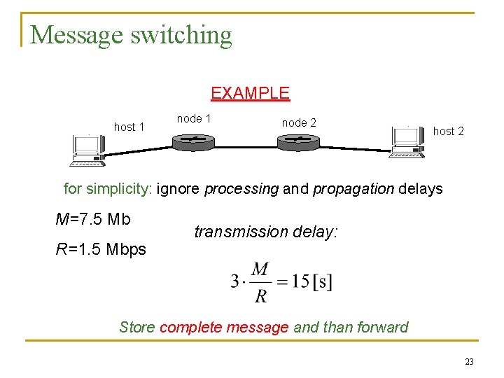 Message switching EXAMPLE host 1 node 2 host 2 for simplicity: ignore processing and