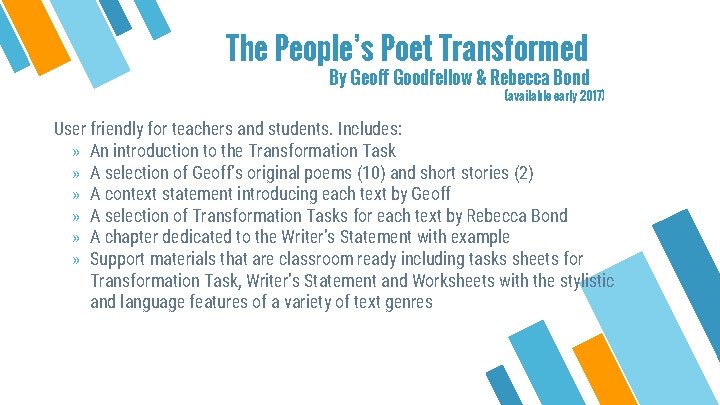 The People’s Poet Transformed By Geoff Goodfellow & Rebecca Bond (available early 2017) User The People’s Poet Transformed By Geoff Goodfellow & Rebecca Bond (available early 2017) User