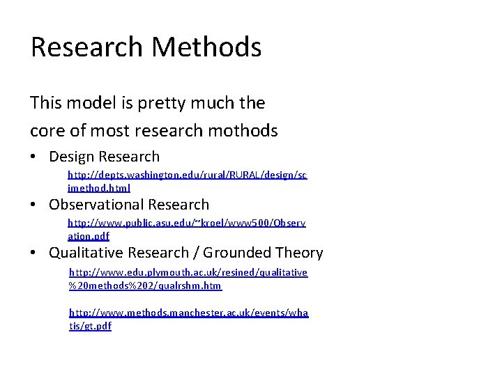 Research Methods This model is pretty much the core of most research mothods •