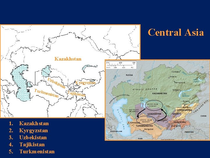 Central Asia Kazakhstan Uz bek Turk meni 1. 2. 3. 4. 5. ista stan