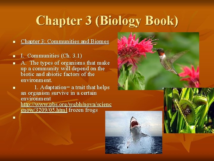 Chapter 3 (Biology Book) n n n Chapter 3: Communities and Biomes I. Communities