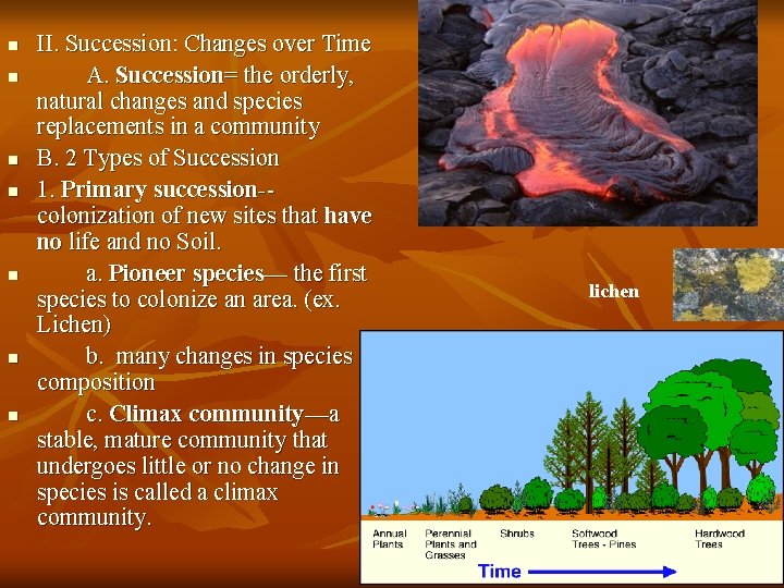 n n n n II. Succession: Changes over Time A. Succession= the orderly, natural