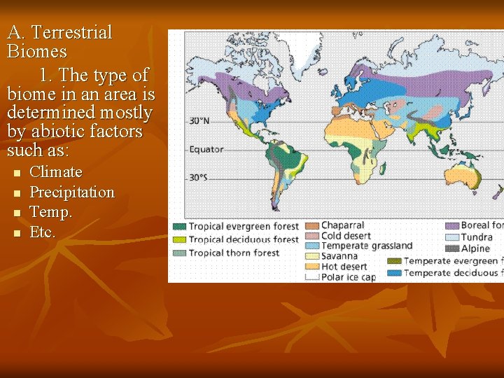 A. Terrestrial Biomes 1. The type of biome in an area is determined mostly