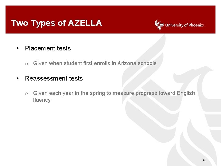 Two Types of AZELLA • Placement tests o Given when student first enrolls in